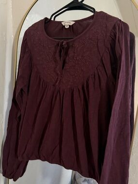 LUCK BRAND Women's Embroidered Peasant Blouse - Plum